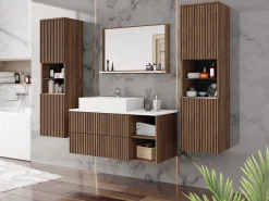 Badeværelsessæt Nauta II (Valnød + Hvid marmor)