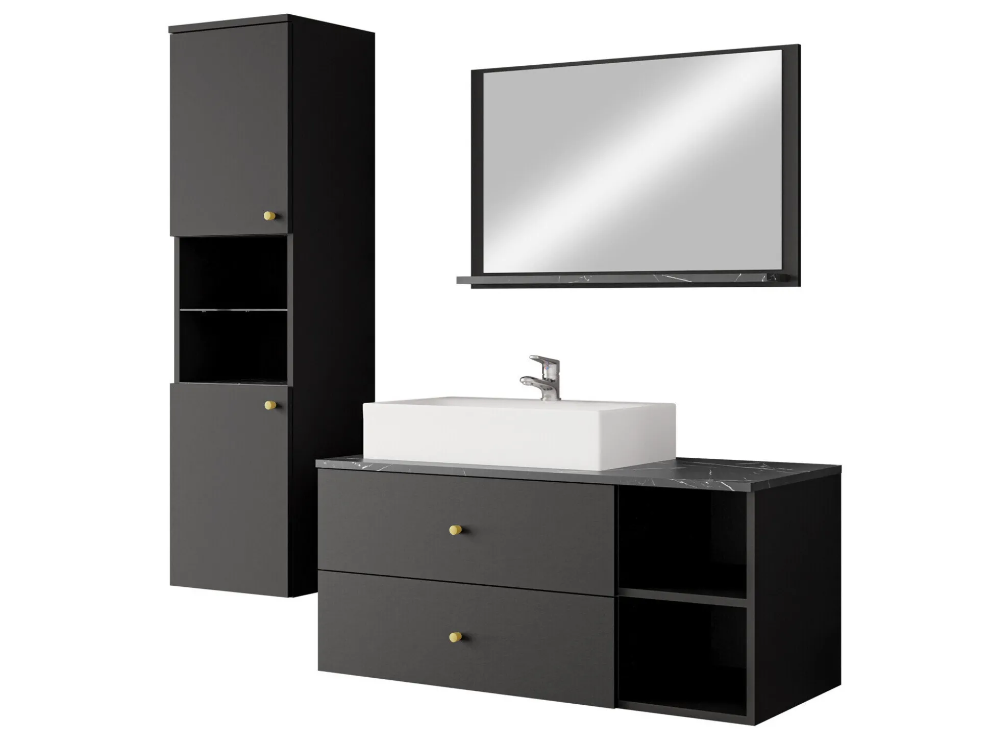 Badeværelsessæt Salus II (Sort + Sort marmor)