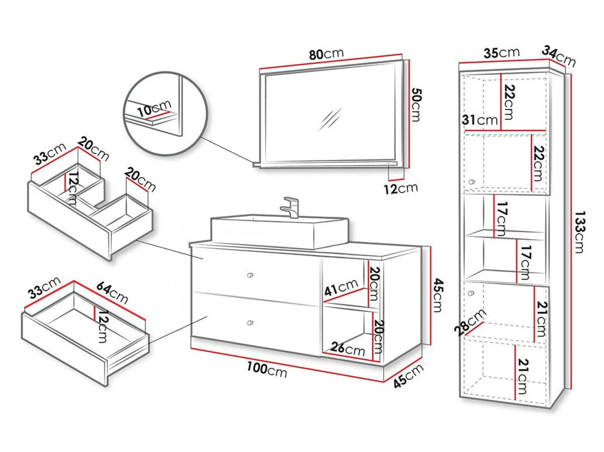 Badeværelsessæt Salus II (Sort + Sort marmor)