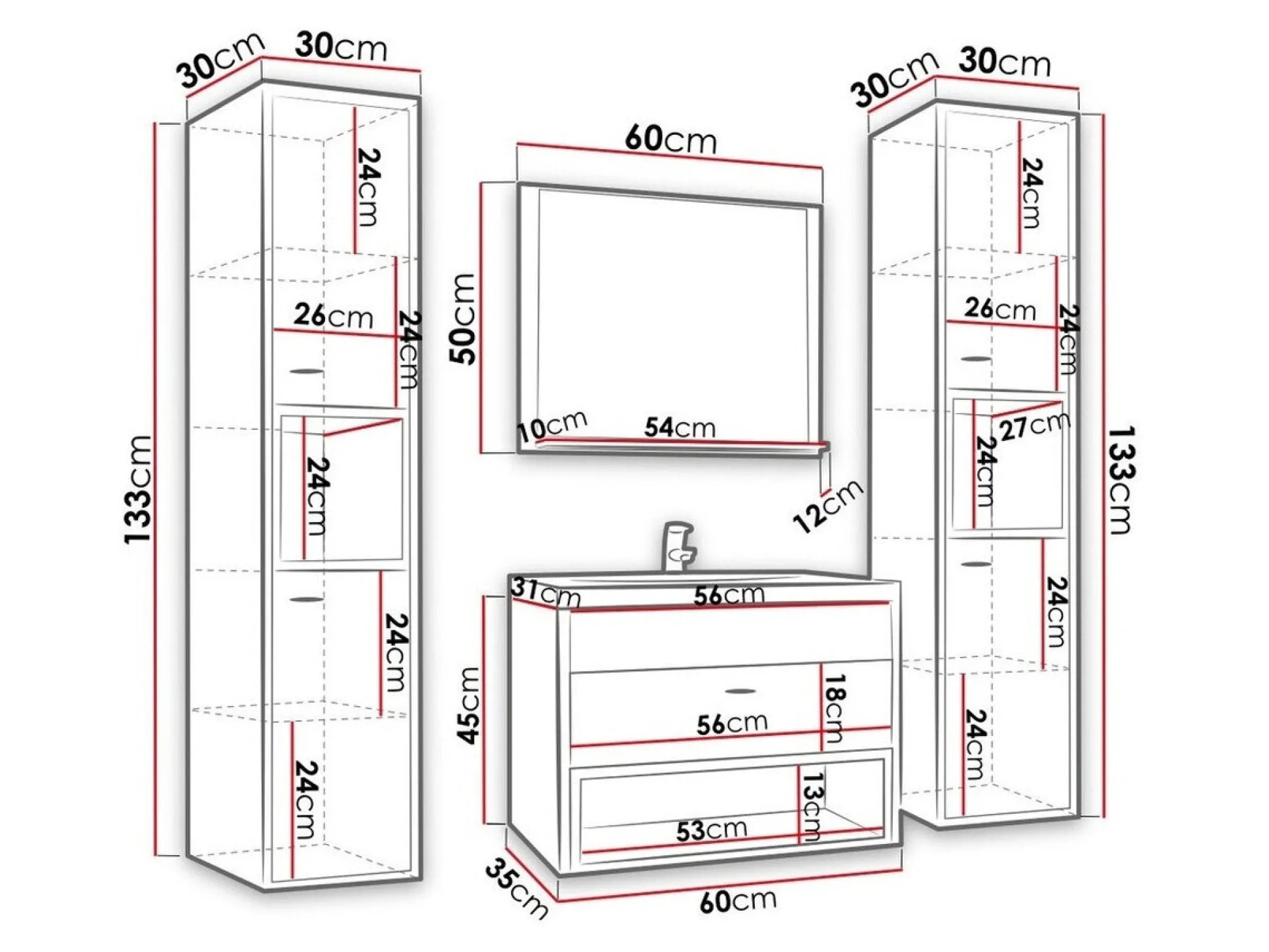 Badeværelsessæt Velum II (Hvid + Artisan eg)