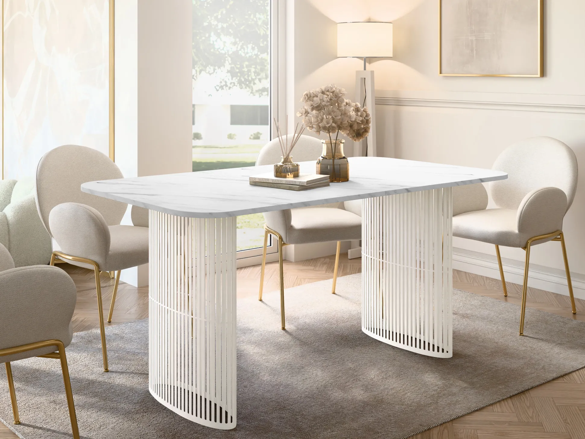 Bord Oswego 164 (Hvid marmor)