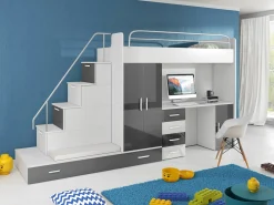 Børneværelsessæt Campus I (Hvid + Glansfuld hvid + Gloss grå)