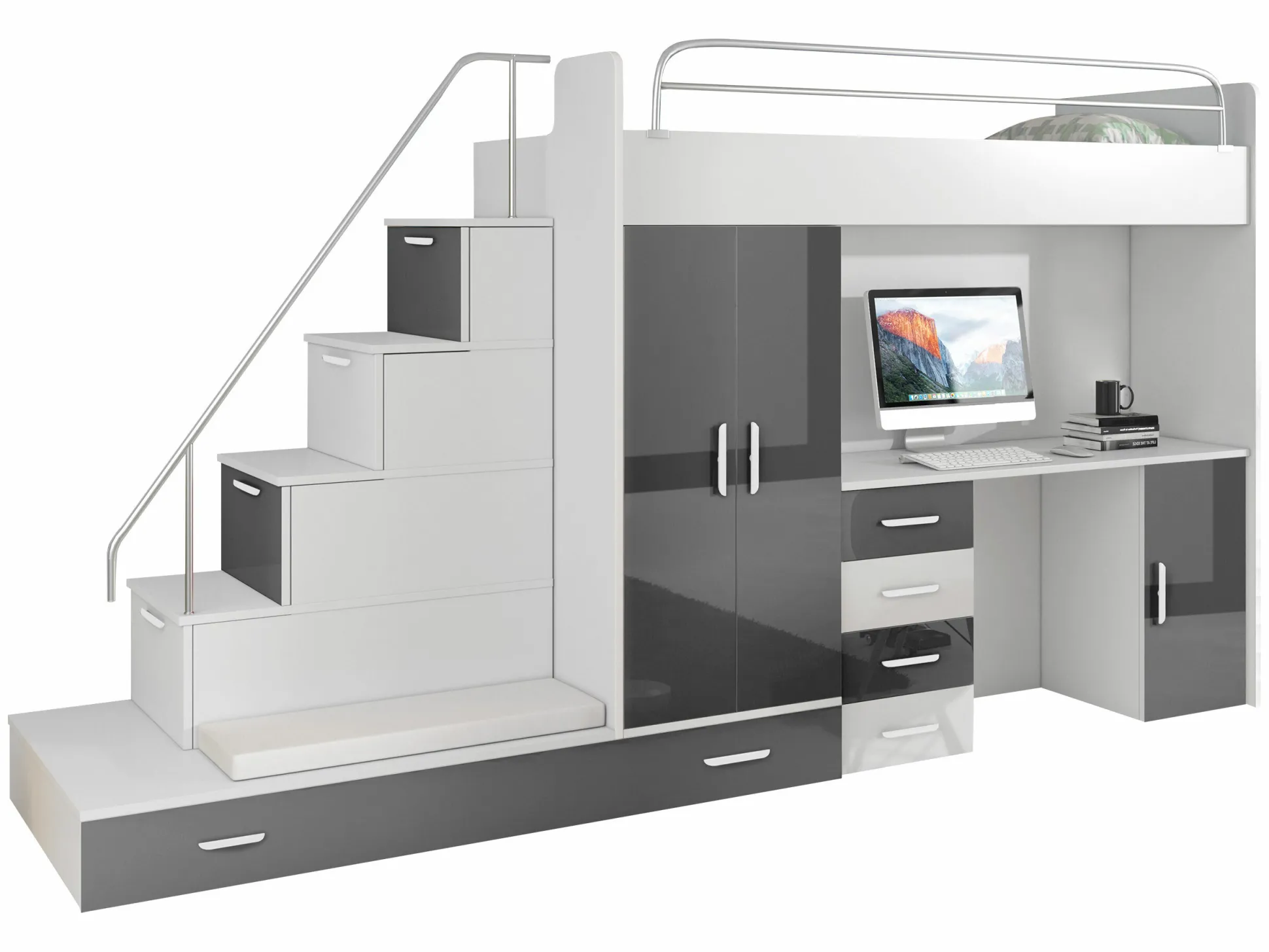 Børneværelsessæt Campus I (Hvid + Glansfuld hvid + Gloss grå)