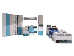 Børneværelsessæt Camteso 114 (Hvid + Egetræ + Turkis)