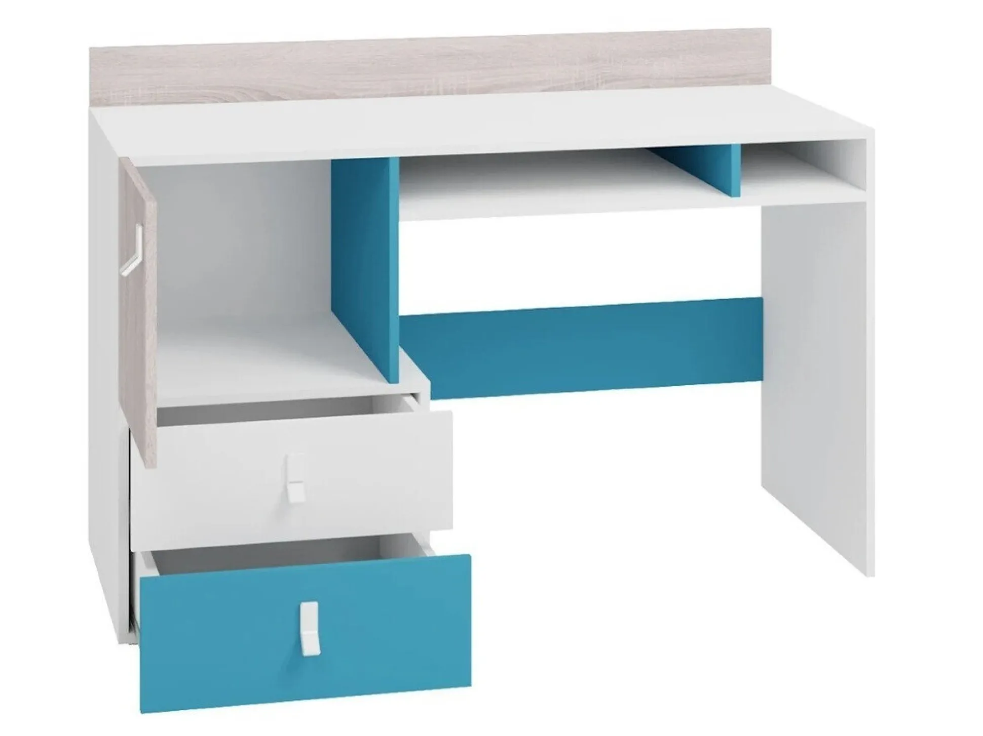 Børneværelsessæt Camteso 114 (Hvid + Egetræ + Turkis)