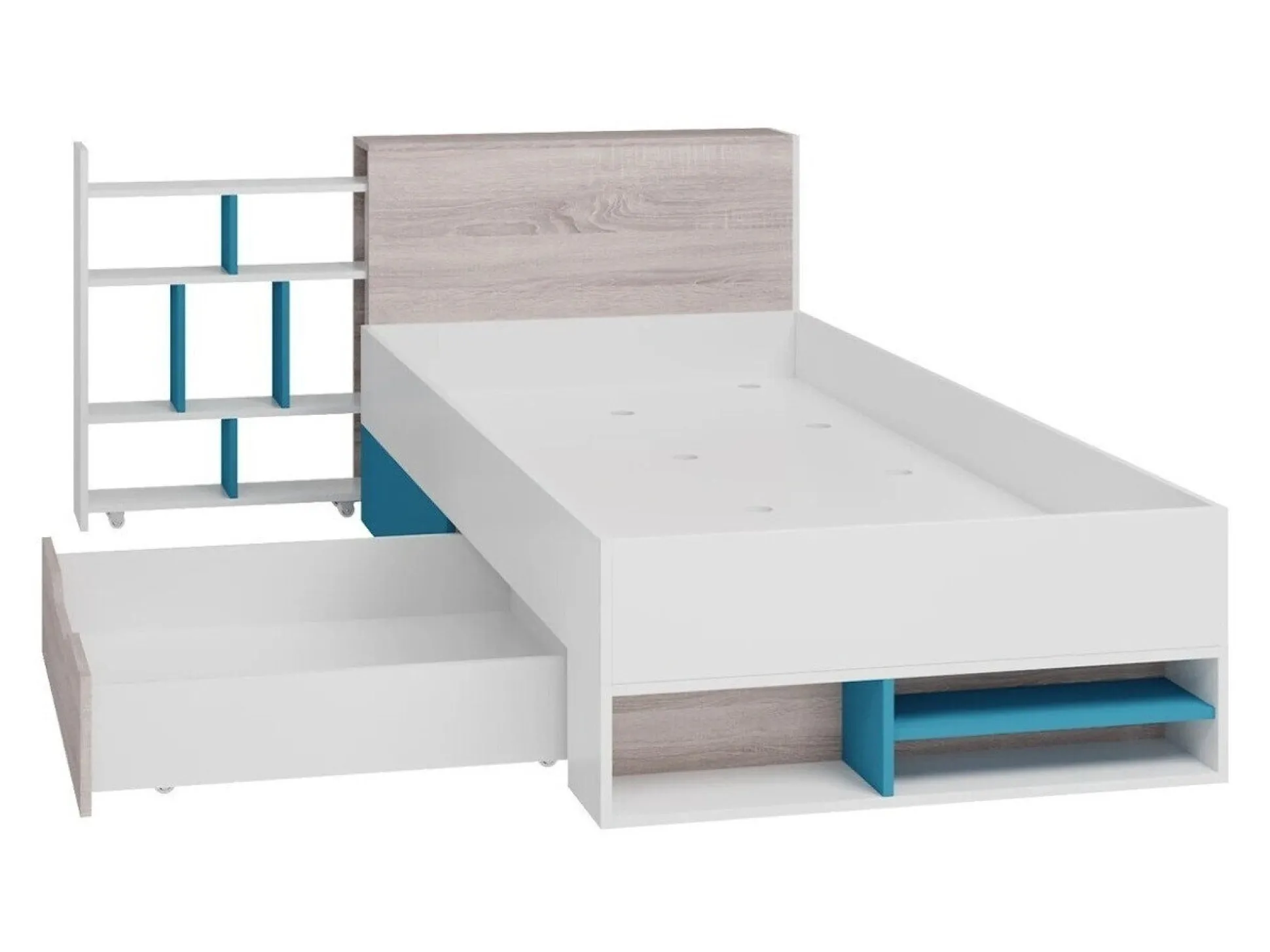 Børneværelsessæt Camteso 114 (Hvid + Egetræ + Turkis)