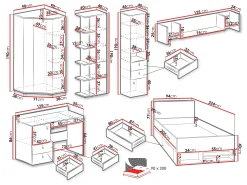 Børneværelsessæt Camteso 114 (Hvid + Egetræ + Turkis)