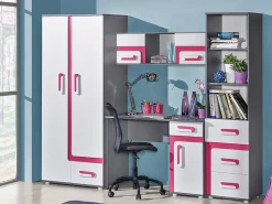 Børneværelsessæt Levtala 120 (Antracit + Hvid + Lyserød)