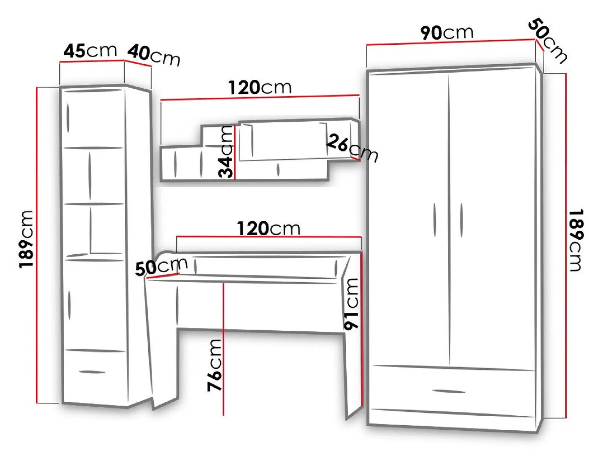 Børneværelsessæt Lorlare 100 (Hvid + Grå)