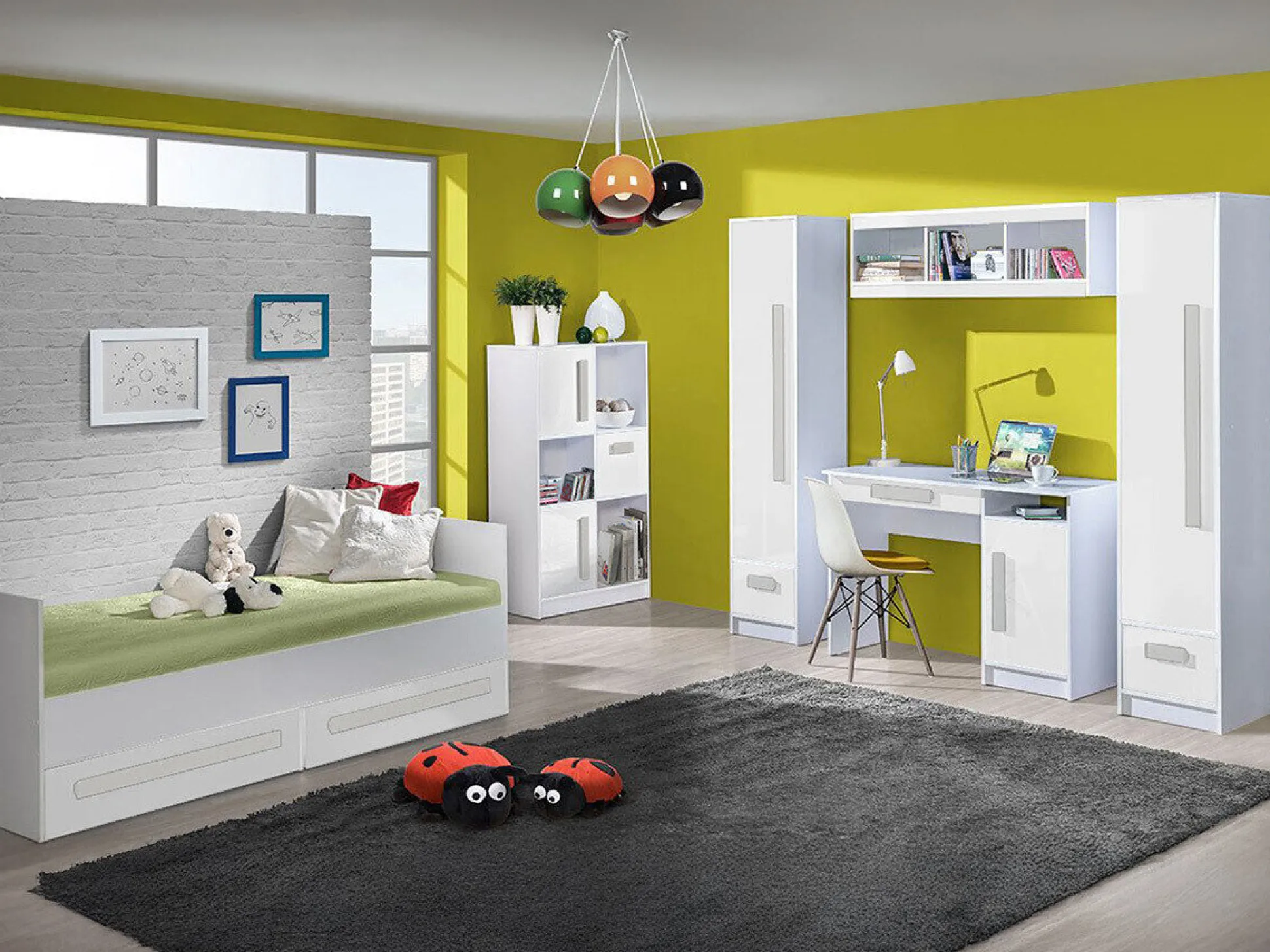 Børneværelsessæt Merevari 108 (Hvid + Glansfuld hvid + Grå)