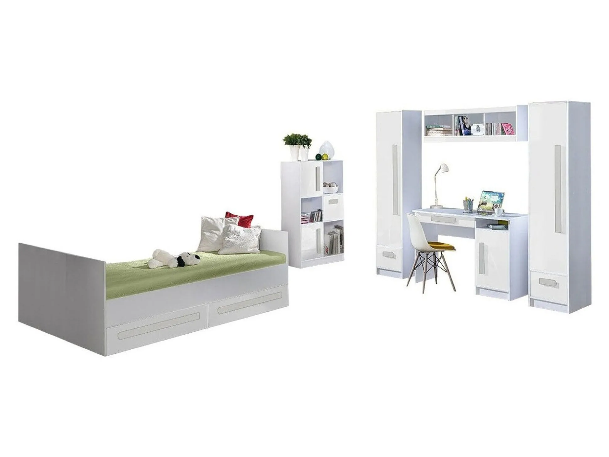 Børneværelsessæt Merevari 108 (Hvid + Glansfuld hvid + Grå)