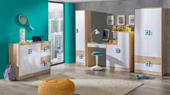 Garderobeskab Balvire 104 (Lys eg + Hvid + Lyserød)