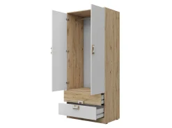 Garderobeskab Balvire 102 (Lys eg + Hvid + Grå)