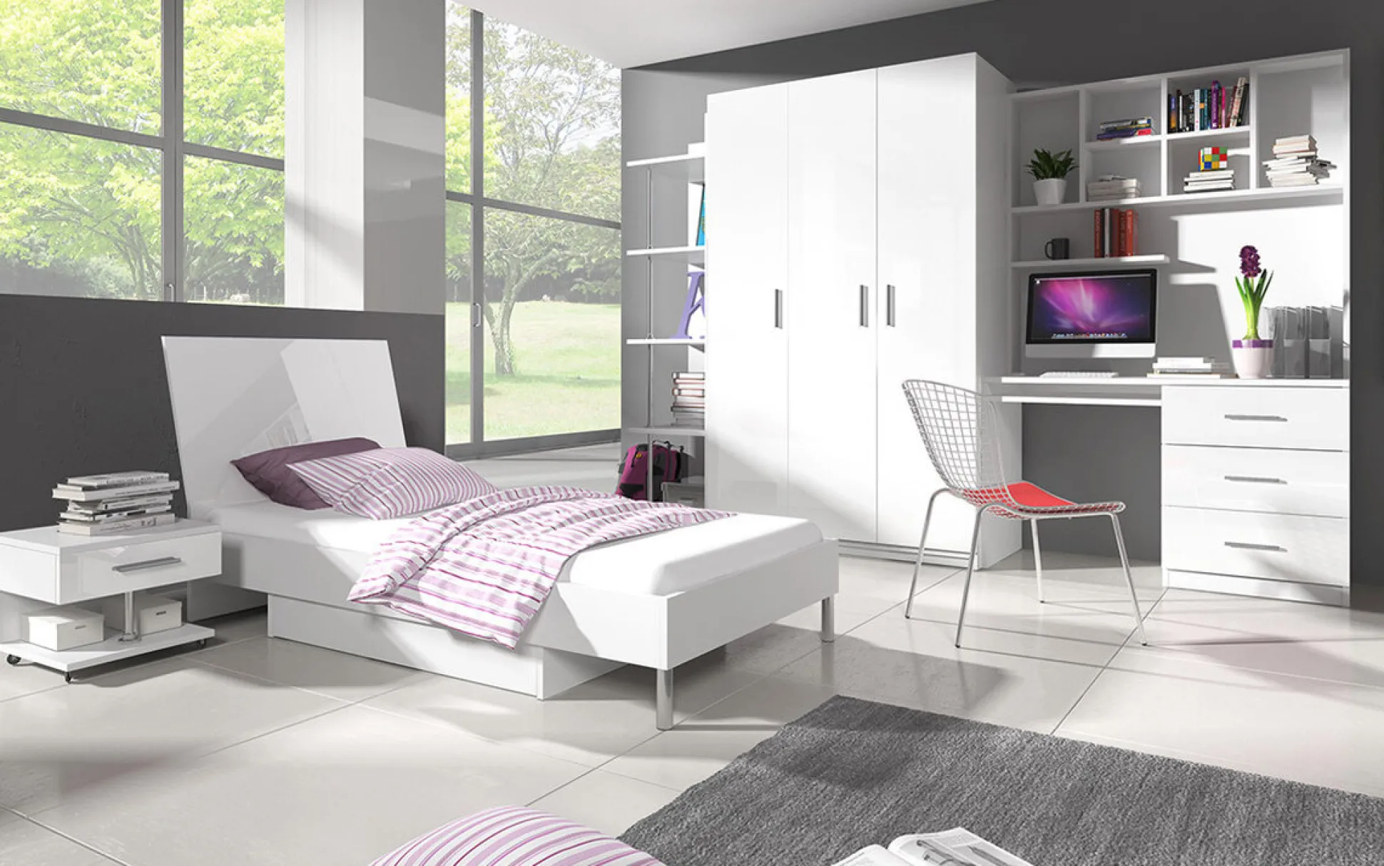 Garderobeskab Campus I (Hvid + Glansfuld hvid)