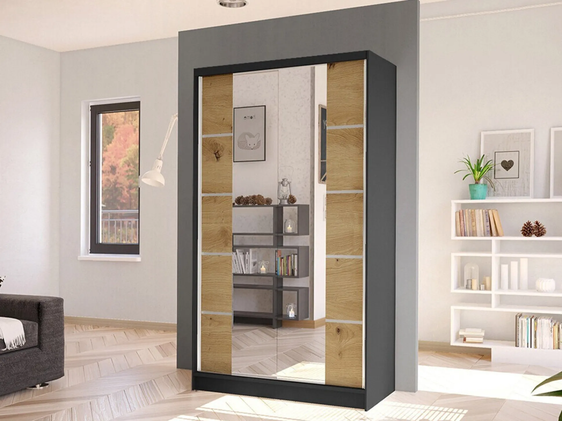 Garderobeskab Closico Fractor V (Sort + Artisan eg)