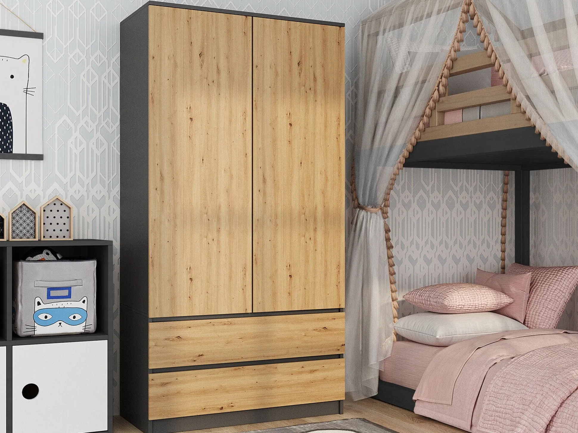 Garderobeskab Elbvelu 116 (Antracit + Artisan eg)