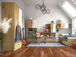 Garderobeskab Mirelbu 100 (Artisan eg + Glansfuld hvid + Blank sort)