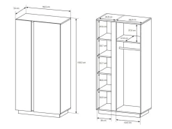 Garderobeskab Novbela 100 (Hvid + Glansfuld hvid + Grandson eg)