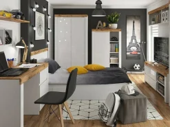 Garderobeskab Sonsoru 110 (Hvid + Glansfuld hvid + Wotan eg)