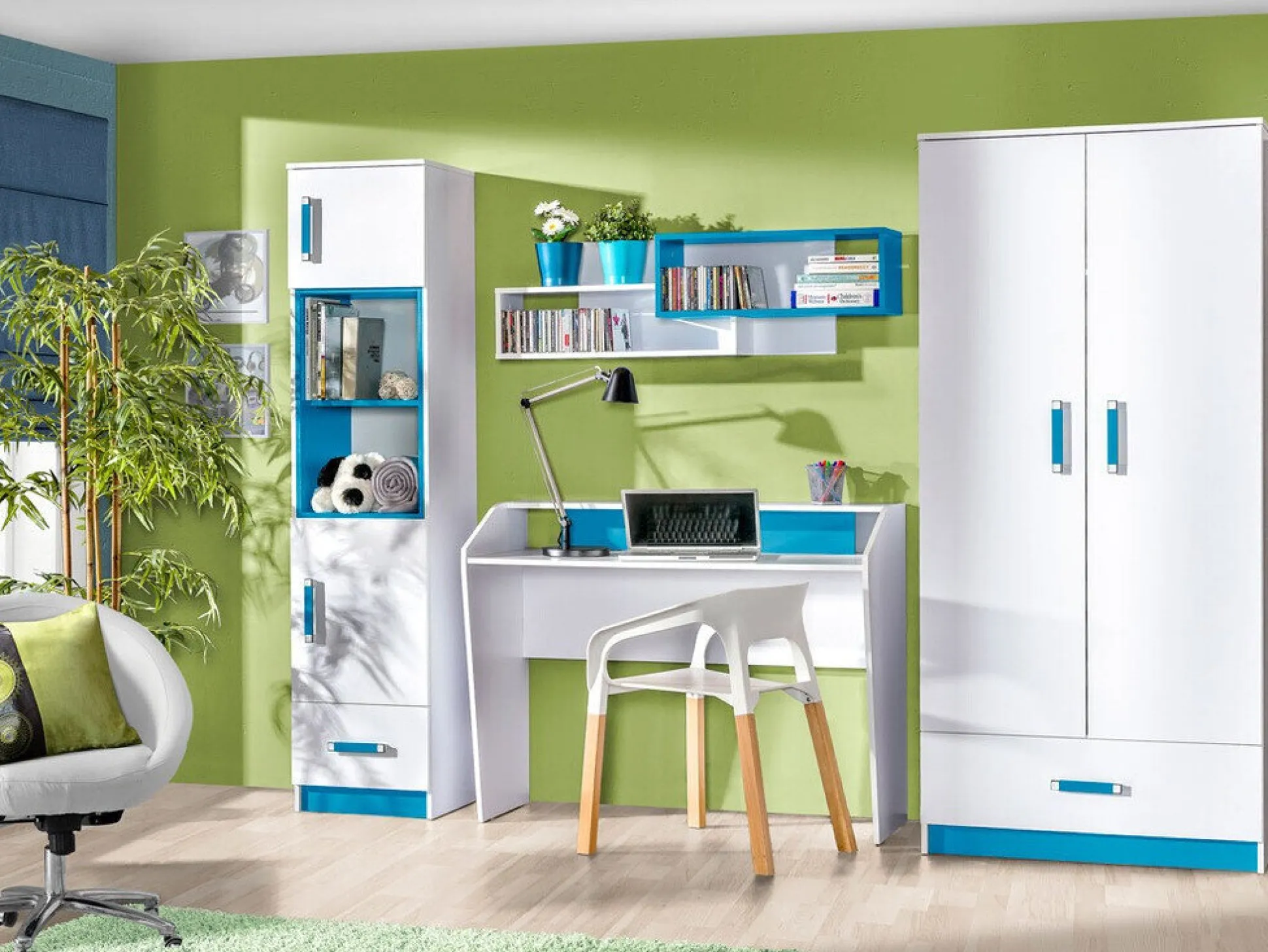 Garderobeskab Sorviru 103 (Hvid + Turkis)