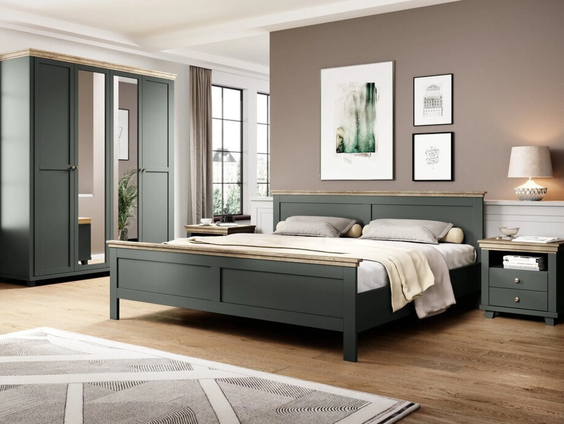 Garderobeskab Tolnue 115 (Mørkegrøn + Lefkas eg)