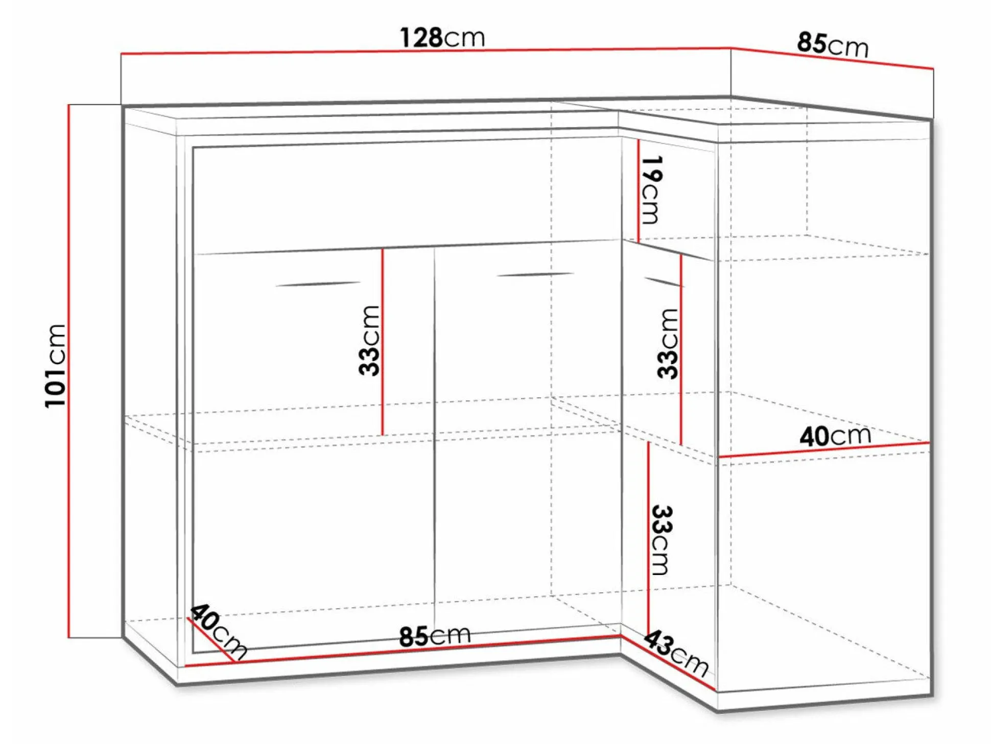Hjørne kommode Etrmoni 106 (Lyst træ)