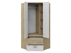 Hjørnegarderob Balvire 103 (Lys eg + Hvid + Lyserød)