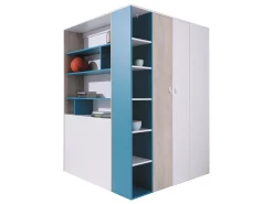 Hjørnegarderob Camteso 113 (Hvid + Egetræ + Turkis)