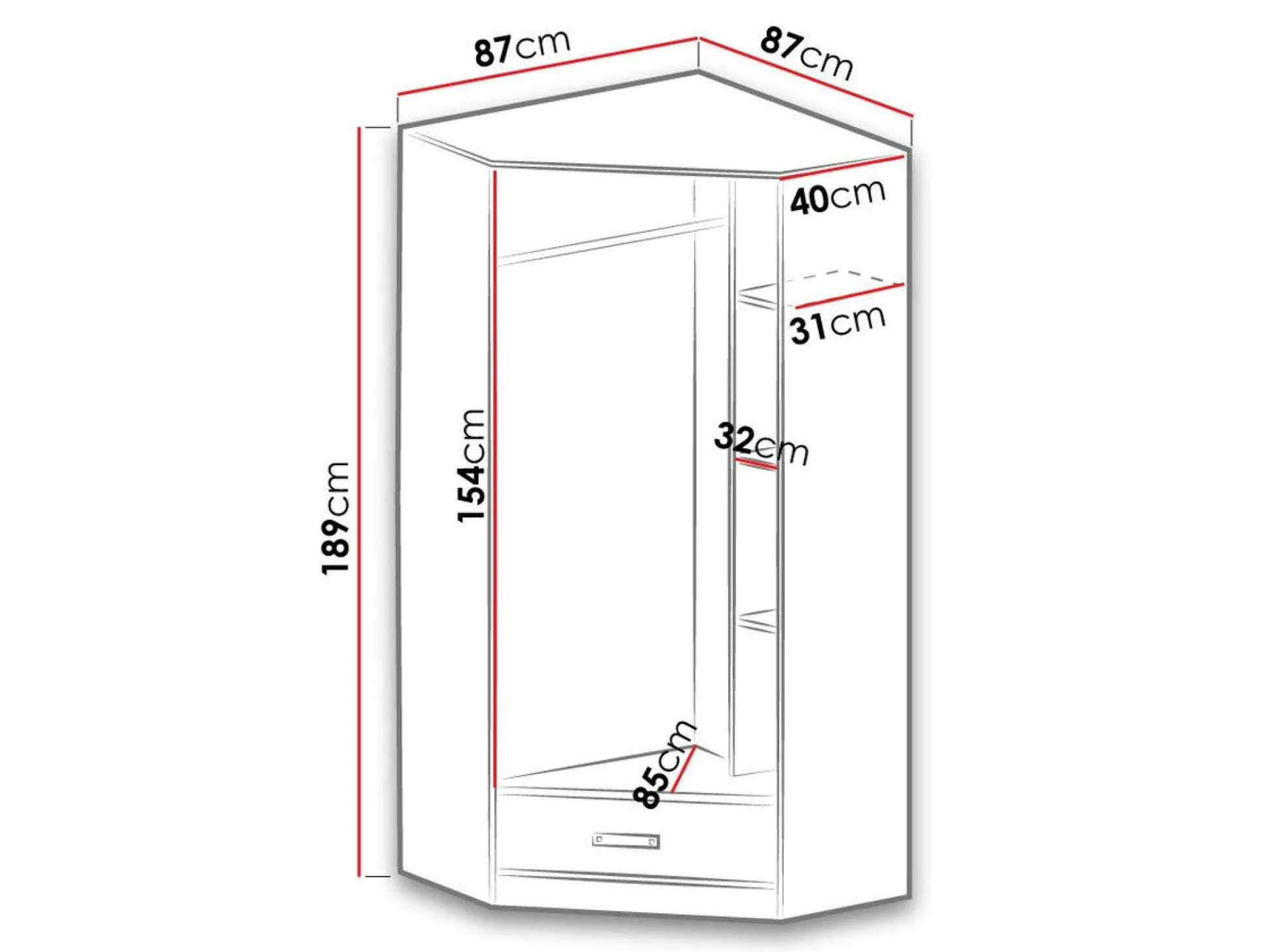 Hjørnegarderob Lorlare 112 (Hvid + Turkis)