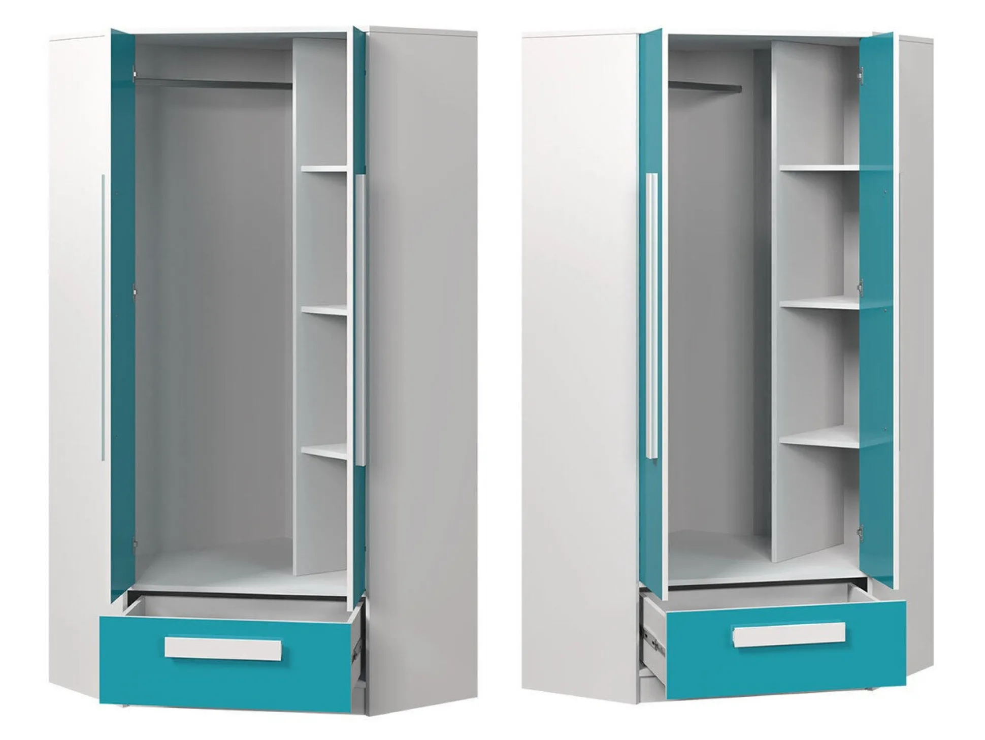 Hjørnegarderob Merevari 103 (Hvid + Glansfuld hvid + Grå)