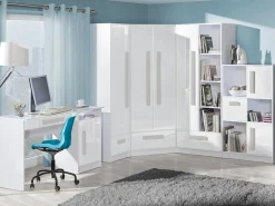 Hjørnegarderob Merevari 103 (Hvid + Glansfuld hvid + Grå)