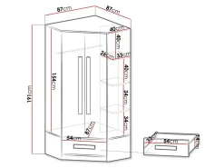 Hjørnegarderob Merevari 103 (Hvid + Glansfuld hvid + Grå)