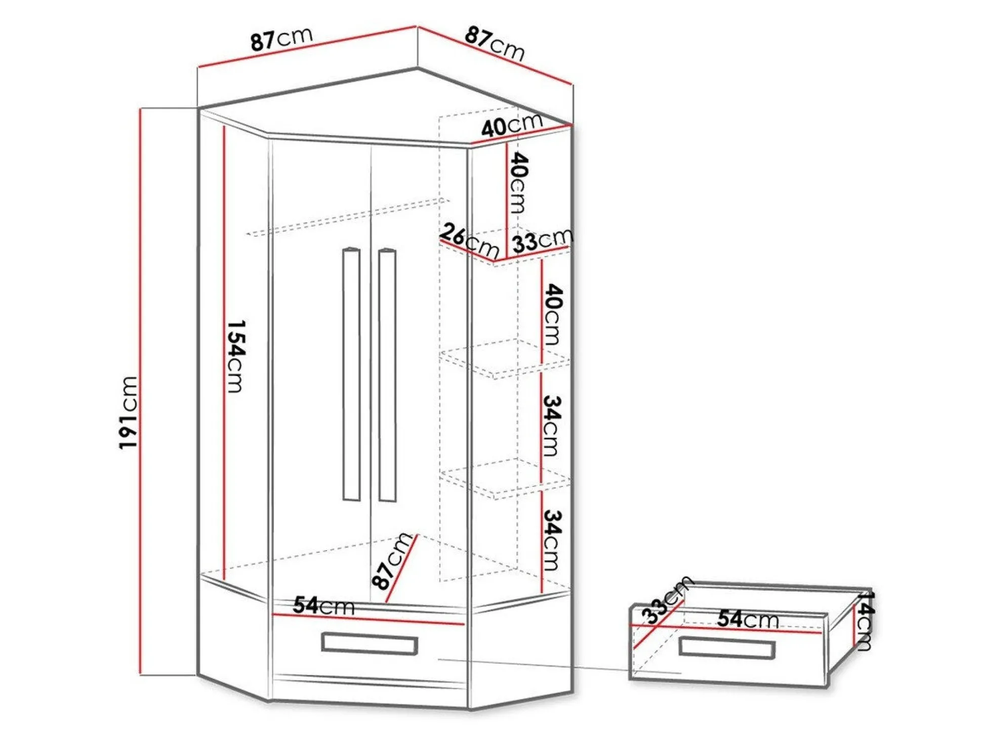 Hjørnegarderob Merevari 103 (Hvid + Glansfuld hvid + Grå)