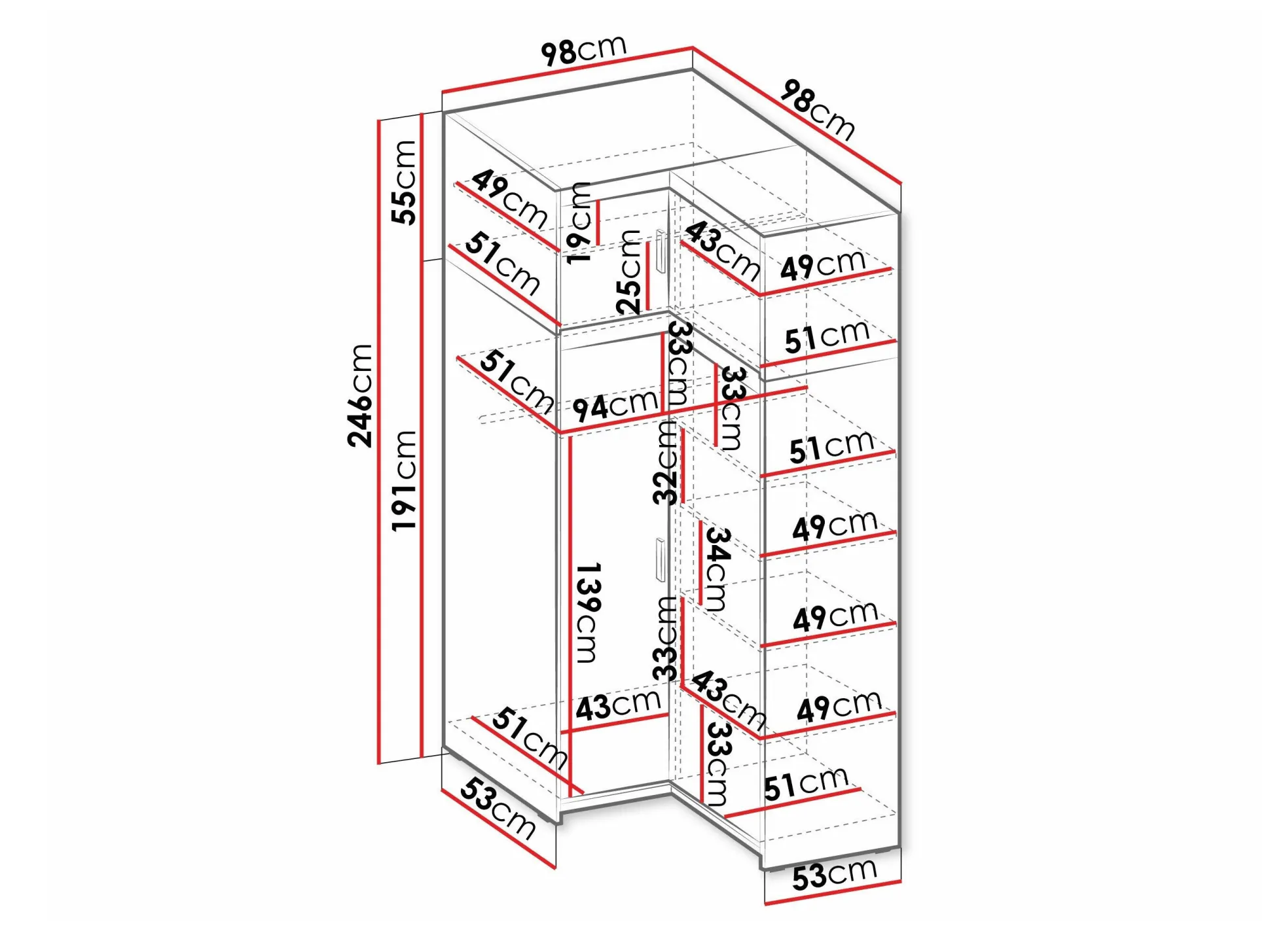 Hjørnegarderob Novduni 121 (Hvid)