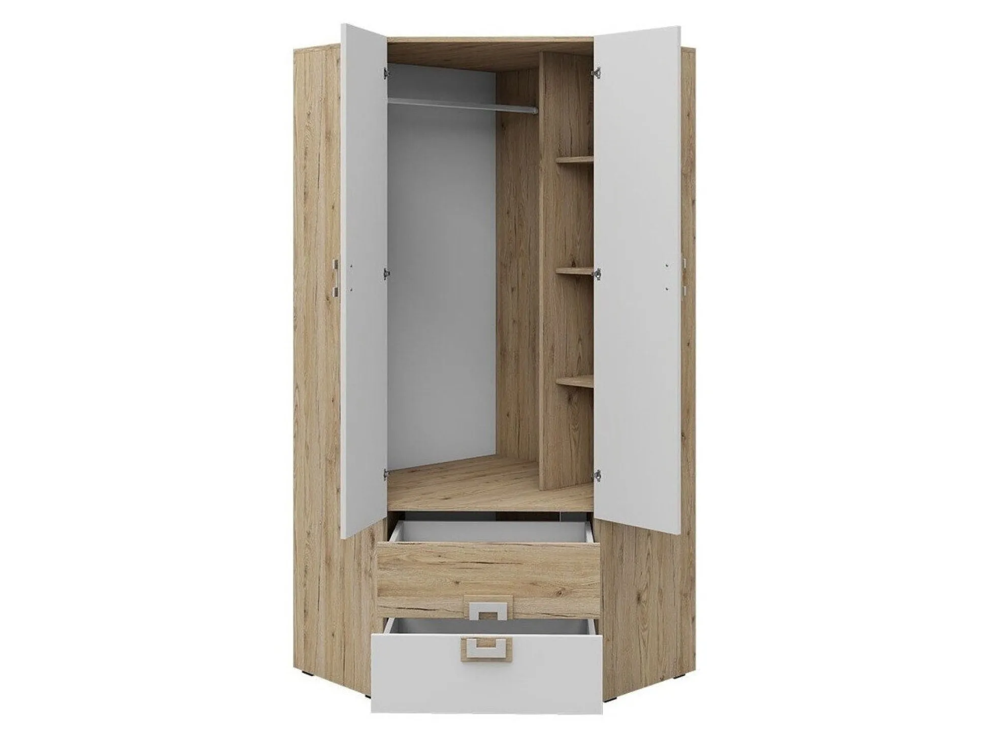 Hjørnegarderob Tolfere 102 (Lys eg + Hvid)