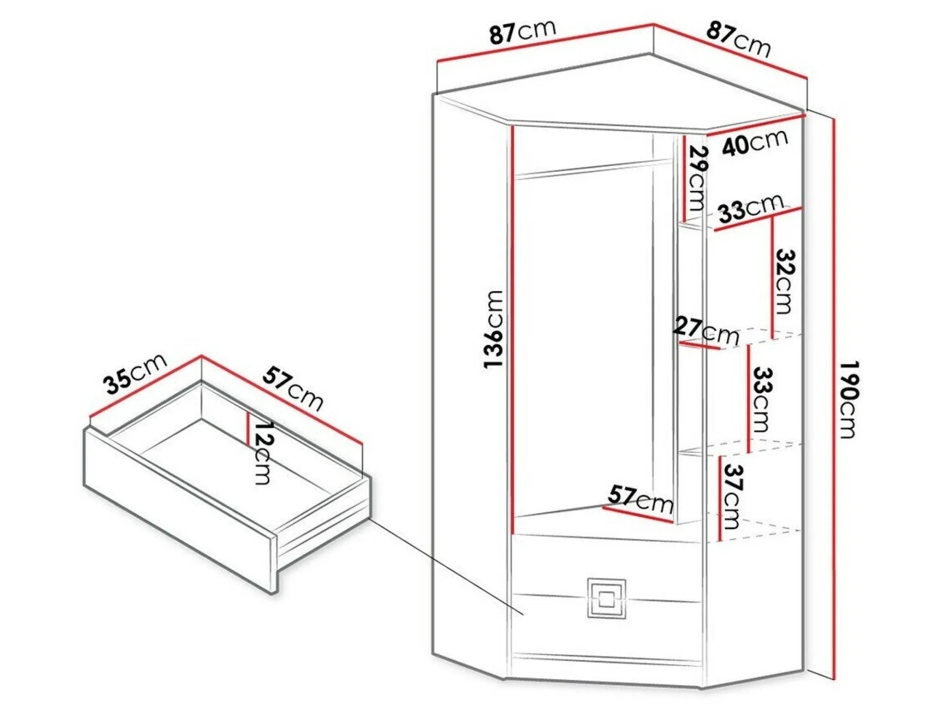 Hjørnegarderob Tolfere 102 (Lys eg + Hvid)