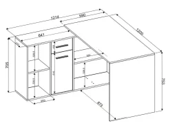 Hjørneskrivebord Bristol 122 (Beton + Hvid)