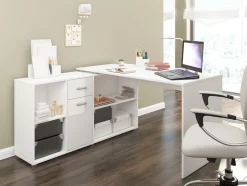 Hjørneskrivebord Gilroy 113 (Hvid + Glansfuld hvid)