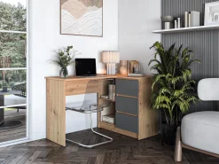 Hjørneskrivebord Houston 1950 (Grafit + Artisan eg)