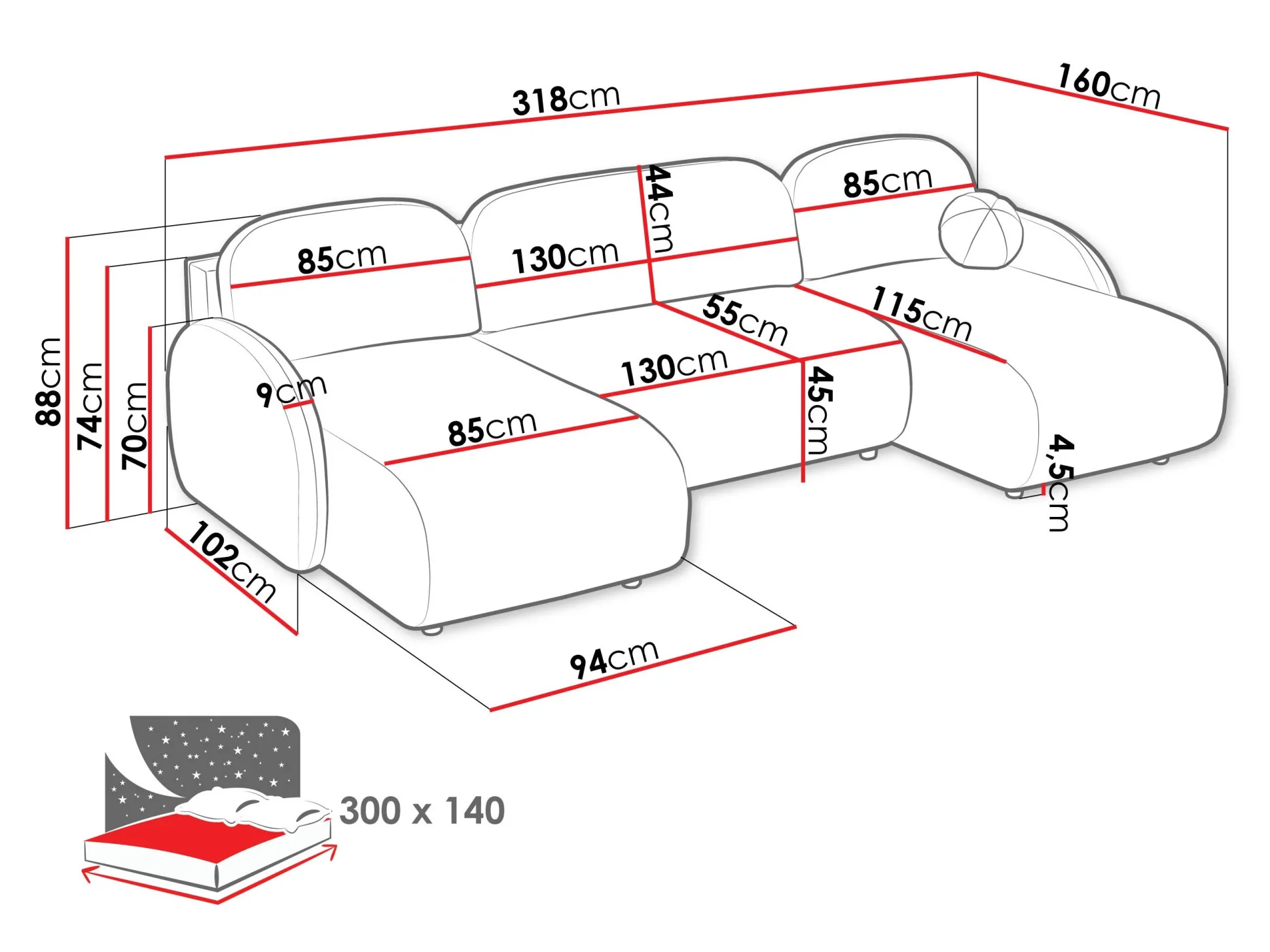 Hjørnesofa Columbus 250 (Sereno 684)