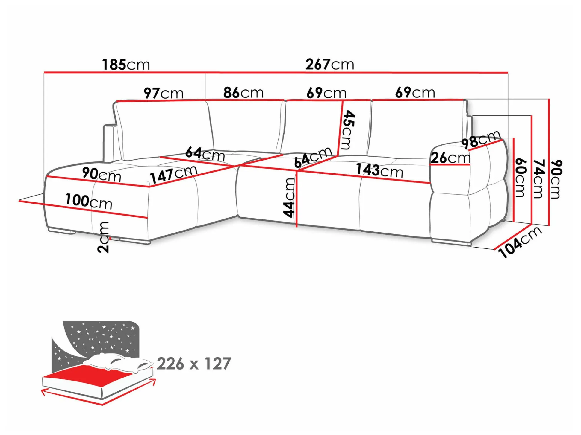 Hjørnesofa Lincoln 198 (Artico Antracit)