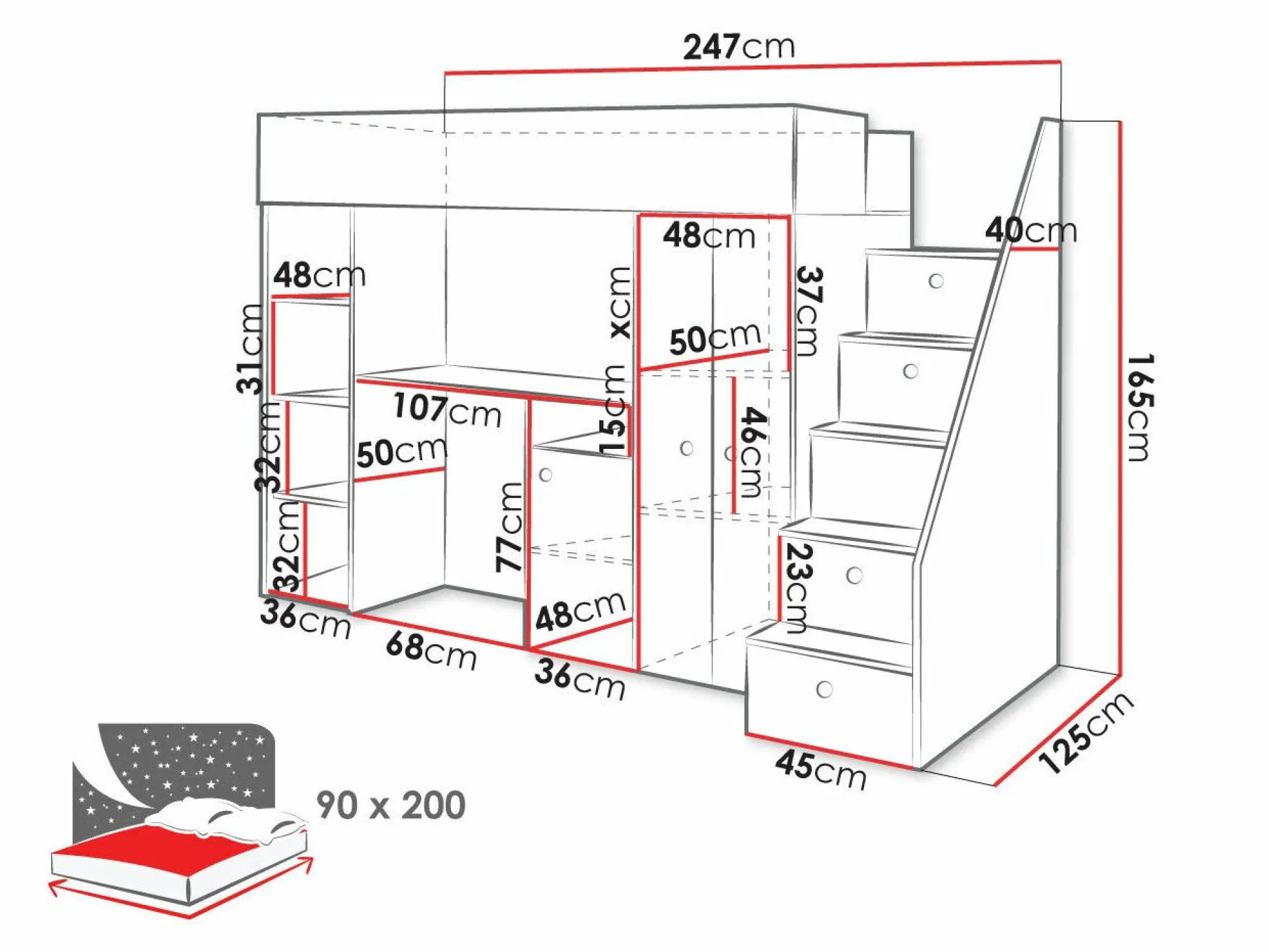 Køjeseng Hartford 362 (Artisan eg + Sort)