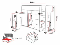 Køjeseng Hartford 363 (Beton + Hvid)