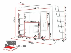 Køjeseng Hartford 355 (Hvid + Glansfuld hvid + Sort)