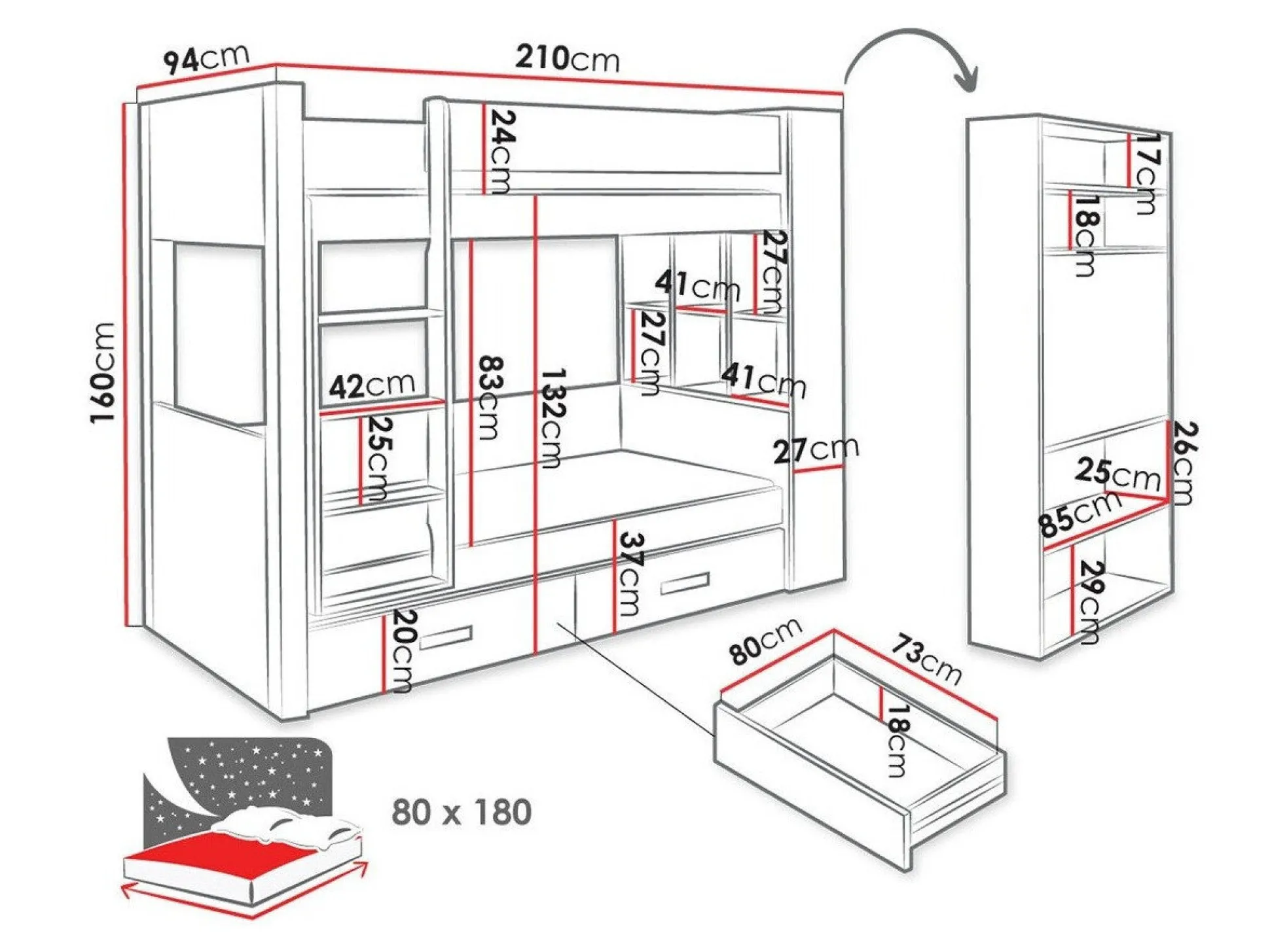 Køjeseng Henderson 141 (Hvid + Blå)
