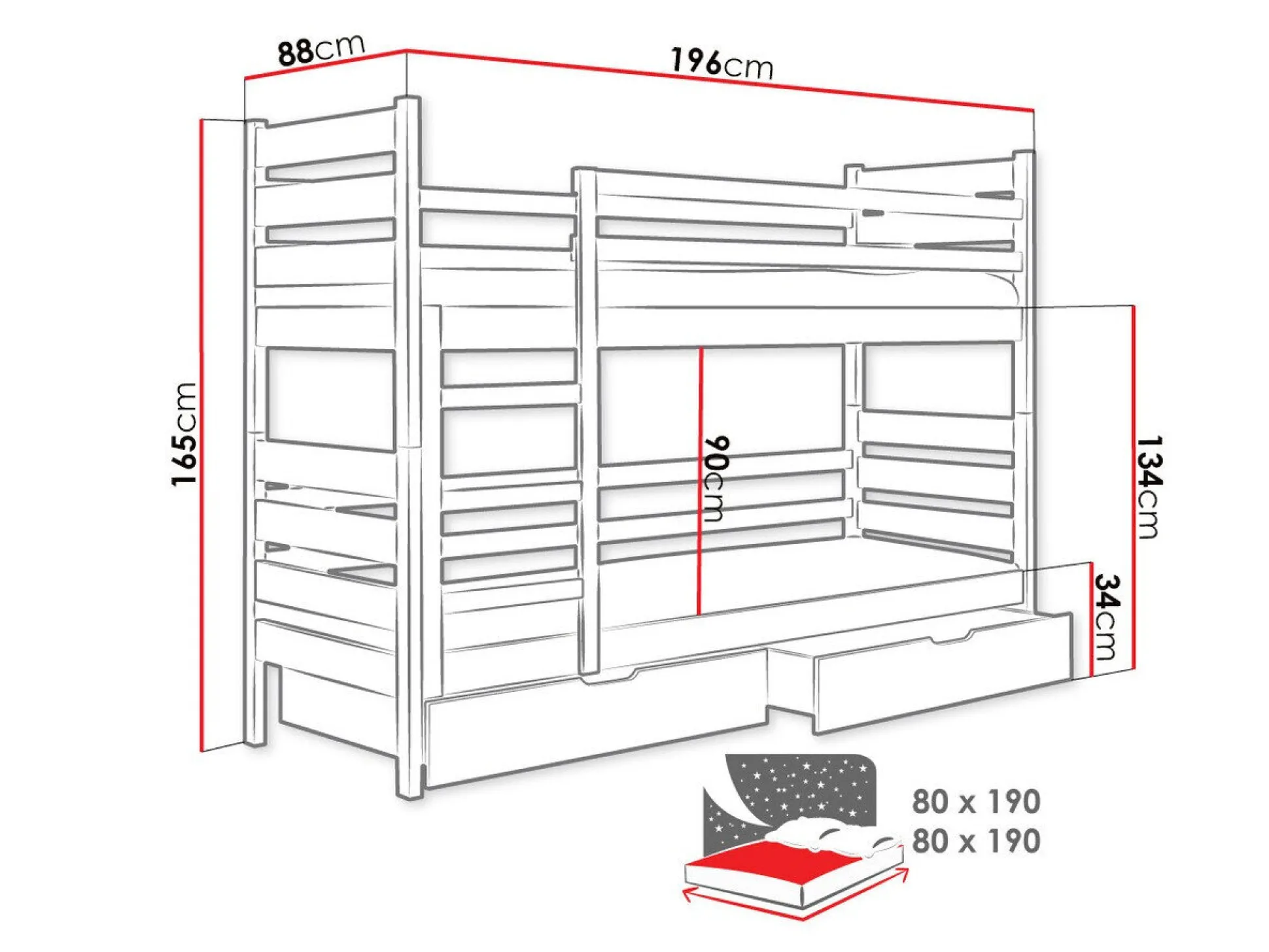 Køjeseng Ogden 100 (Hvid)
