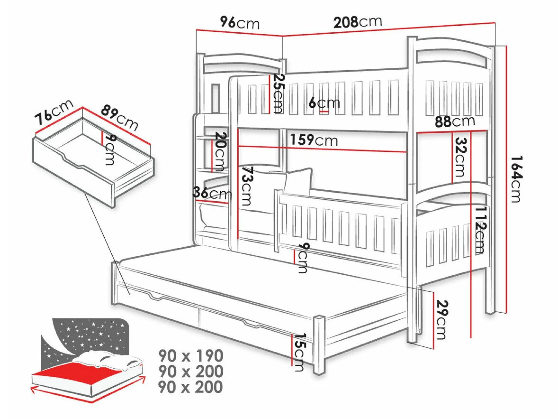 Køjeseng Vista 120 (Hvid)