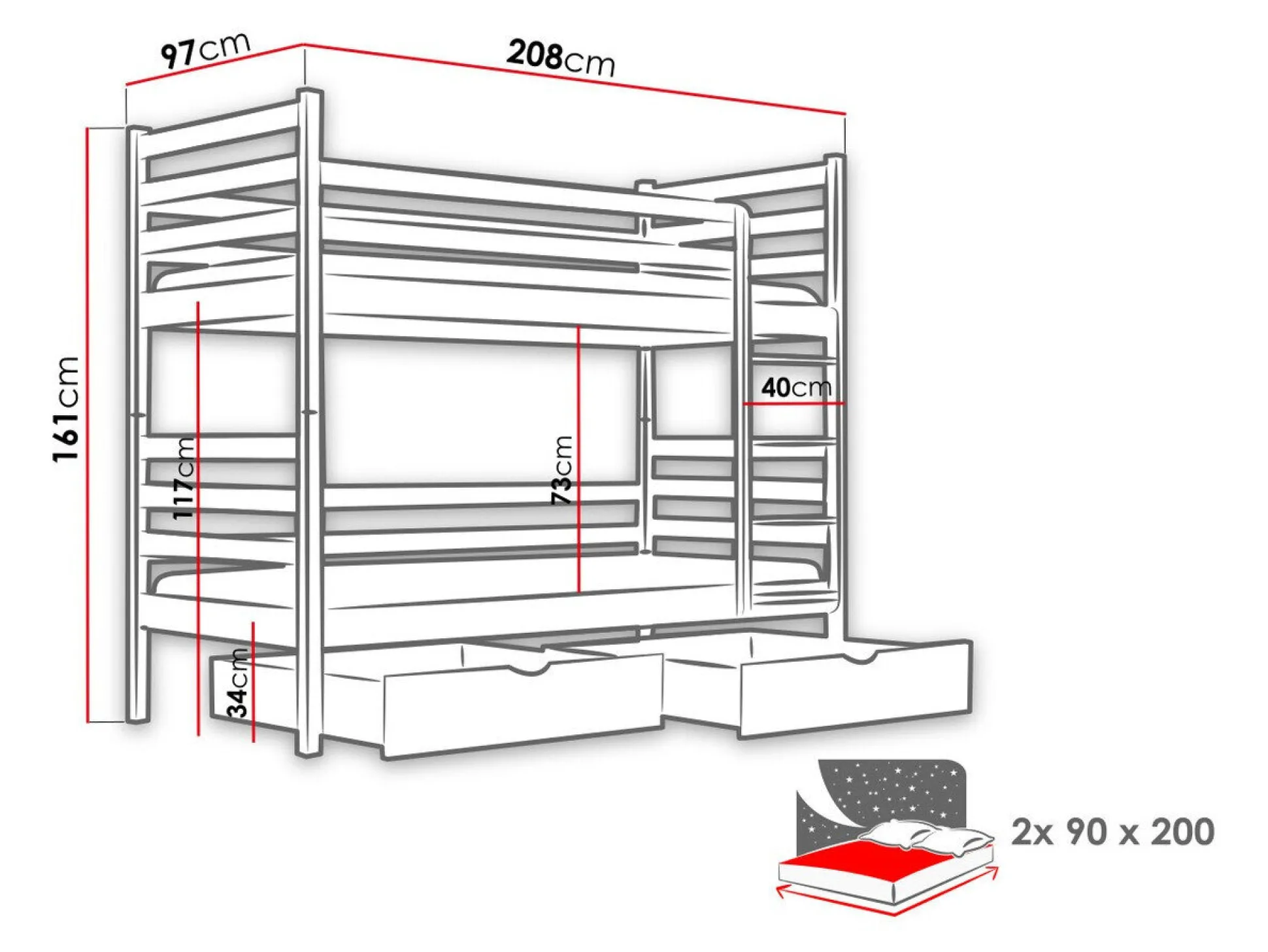 Køjeseng Vista 101 (Hvid)