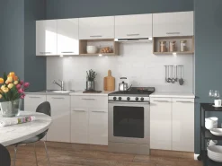 Køkkensæt Houston 858 (Glansfuld hvid + Sonoma eg)