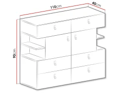 Kommode Camteso 106 (Hvid + Egetræ + Turkis)